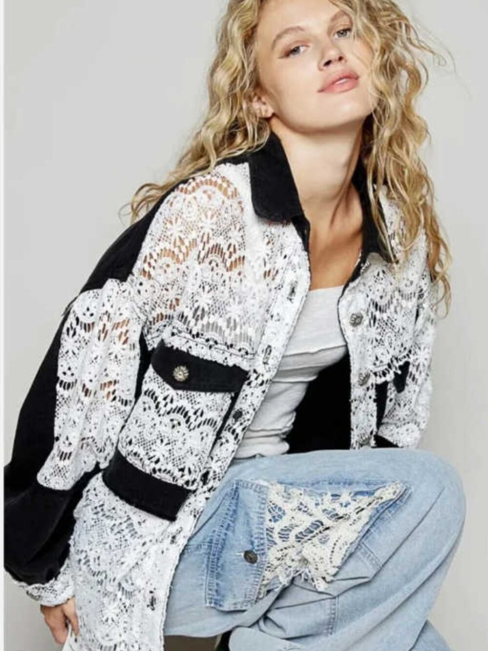Vintage Oversize Lace Shacket - BLACK